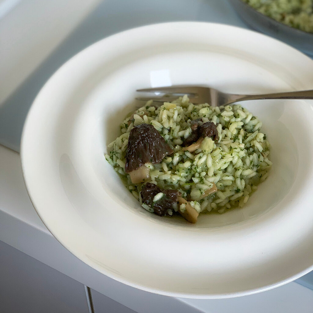 Risotto con aglio orsino e spugnole